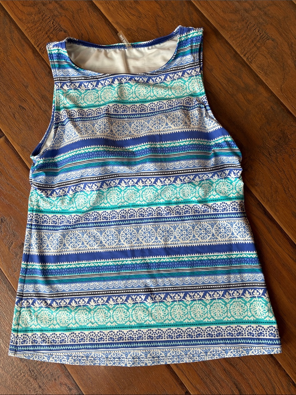 Lands End Striped Geo-Print Seim/Tank Top - Blue & Teal - Size 8
